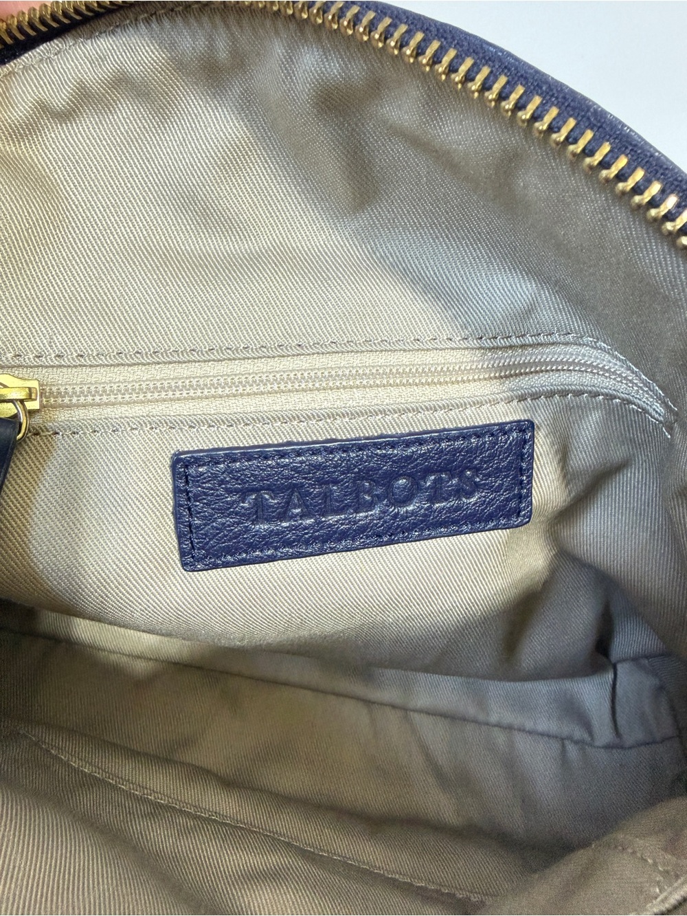 Talbots Navy Leather Crossbody Purse Pebbled Leather Woven Trim Shoulder Bag - Picture 5 of 6
